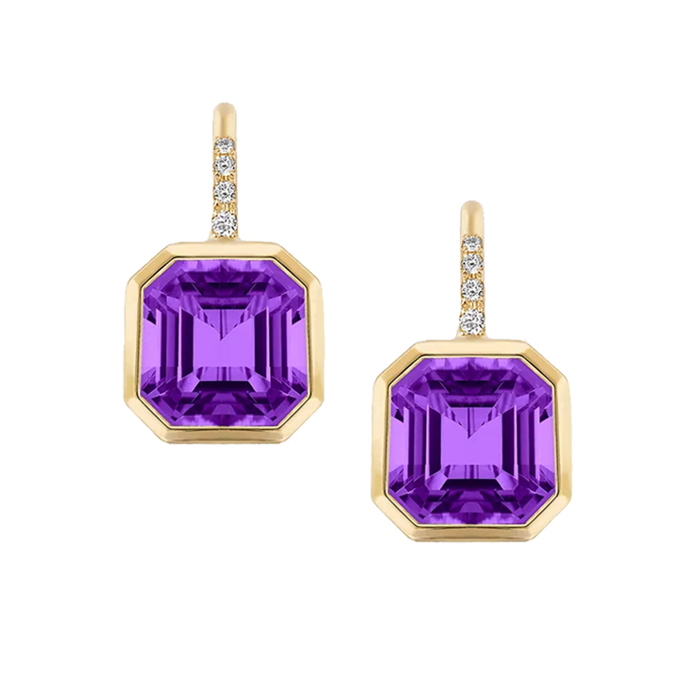 Goshwara 18k Yellow Gold Amethyst and Diamond Earrings